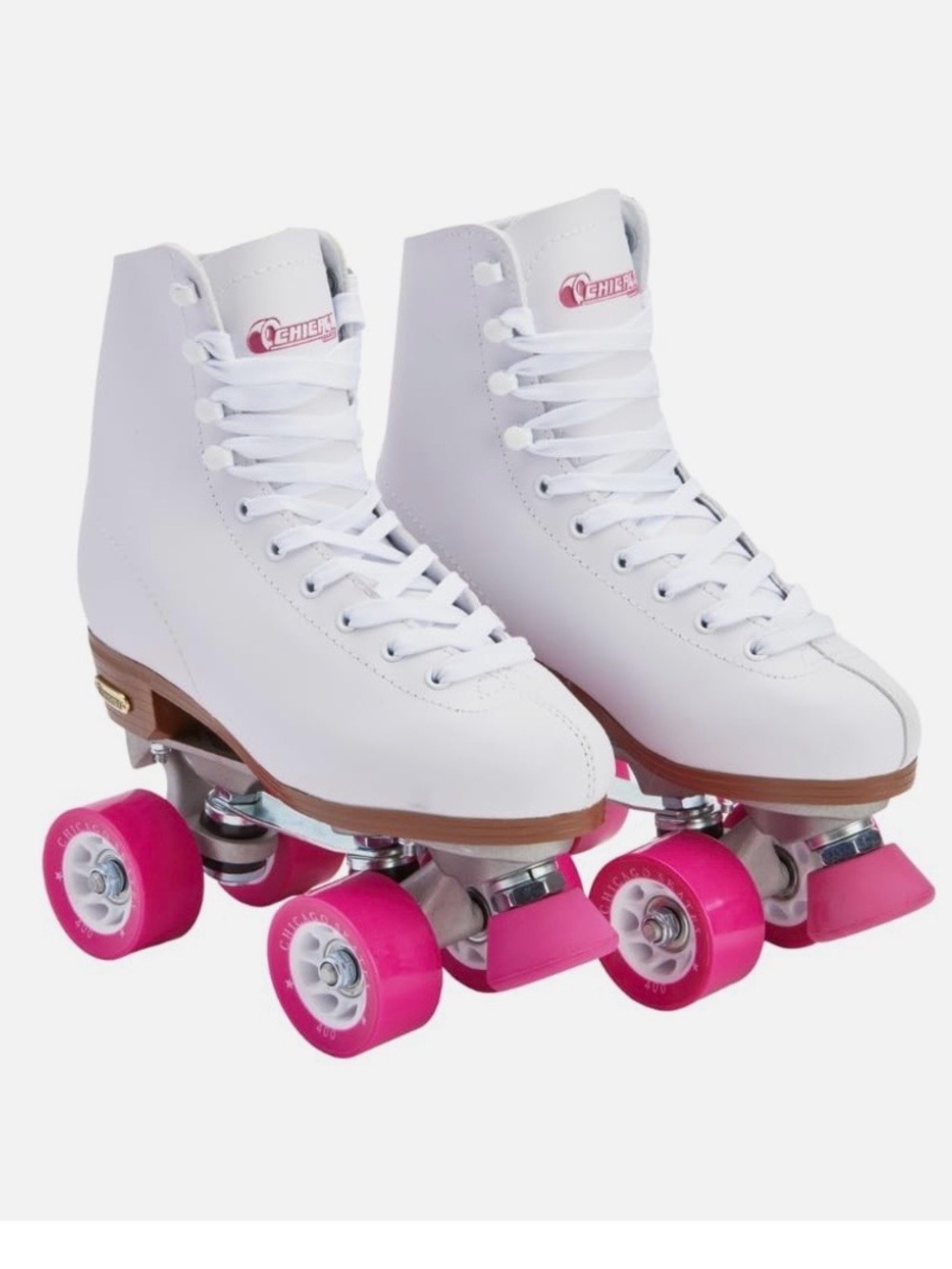 #2759**White Roller Skates with Hot Pink Wheels